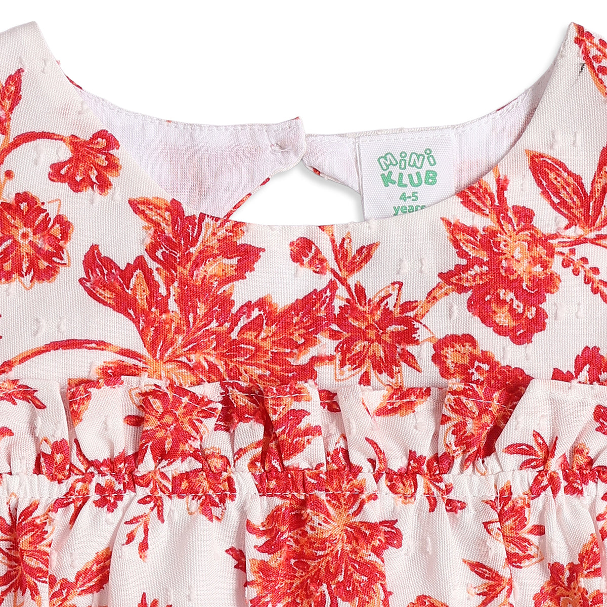 Baby Girls White & Coral Floral Print Sleeveless A-Line Casual Dress