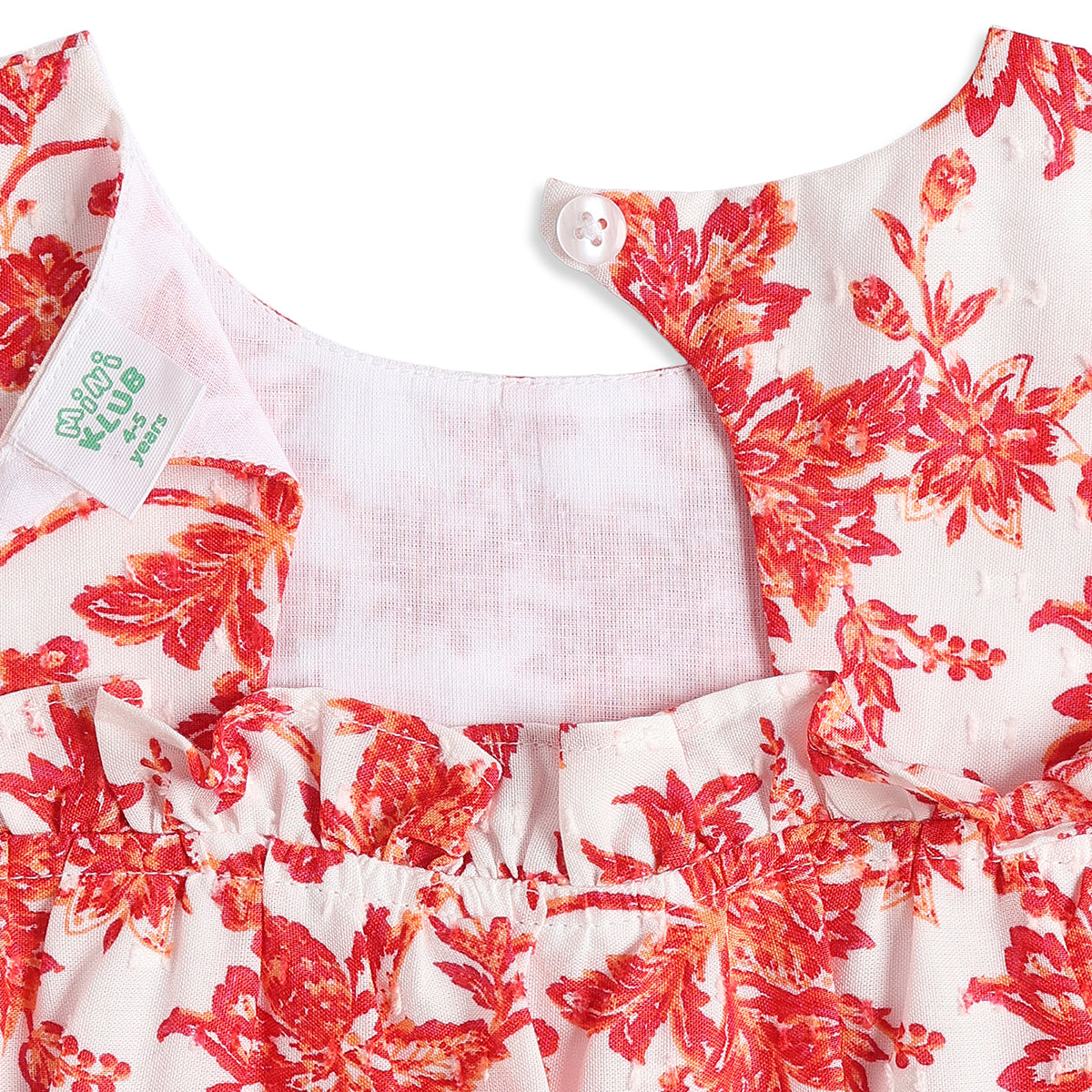 Baby Girls White & Coral Floral Print Sleeveless A-Line Casual Dress
