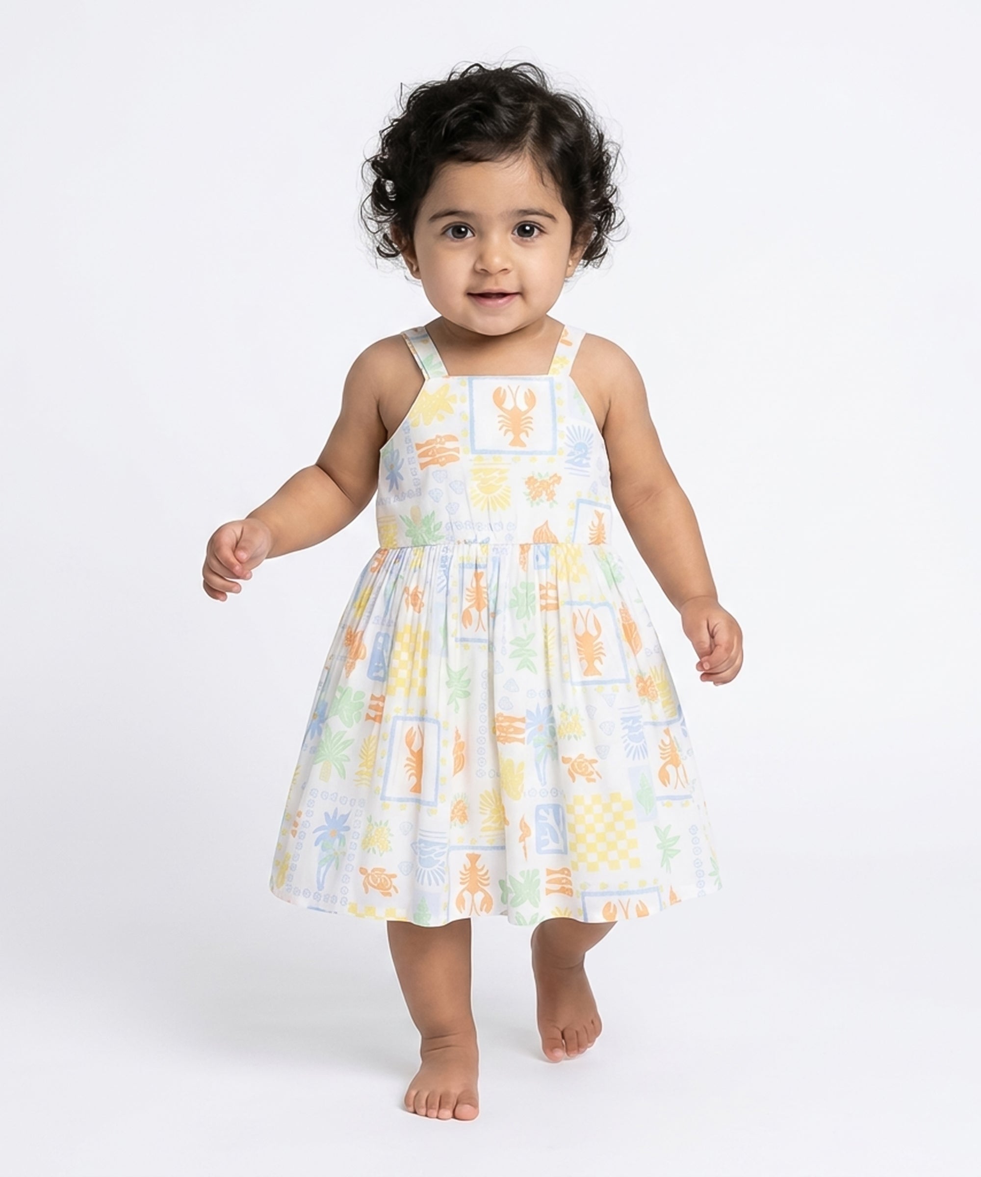 Baby Girls Sea Life Printed Dress, Multicolour
