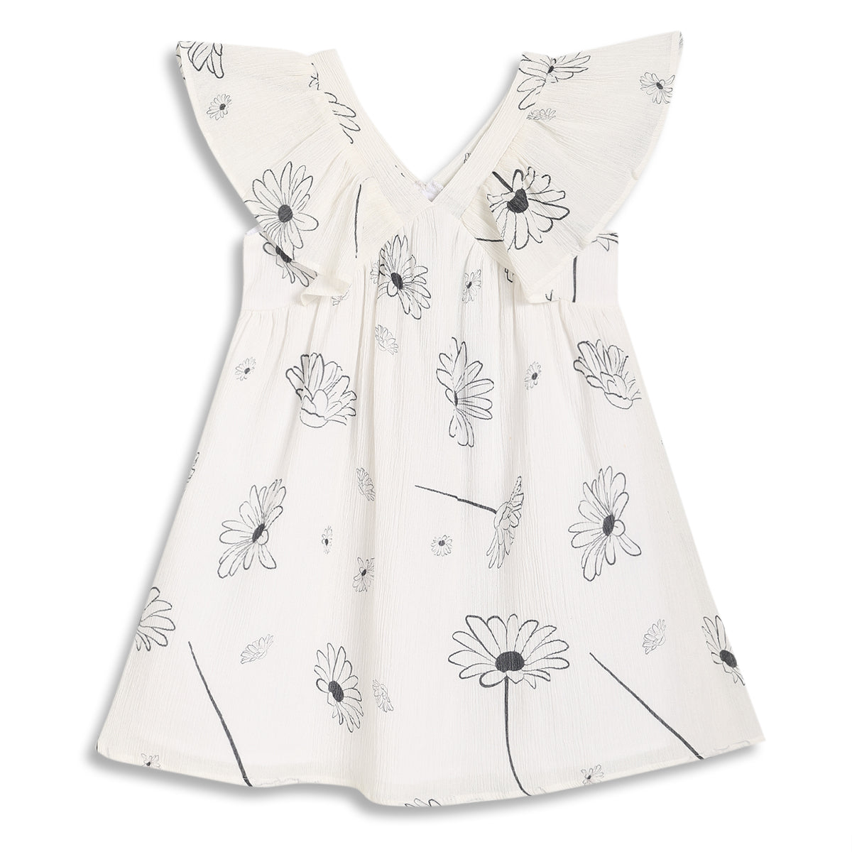 Kids Girls Floral Print Dress, White and Black