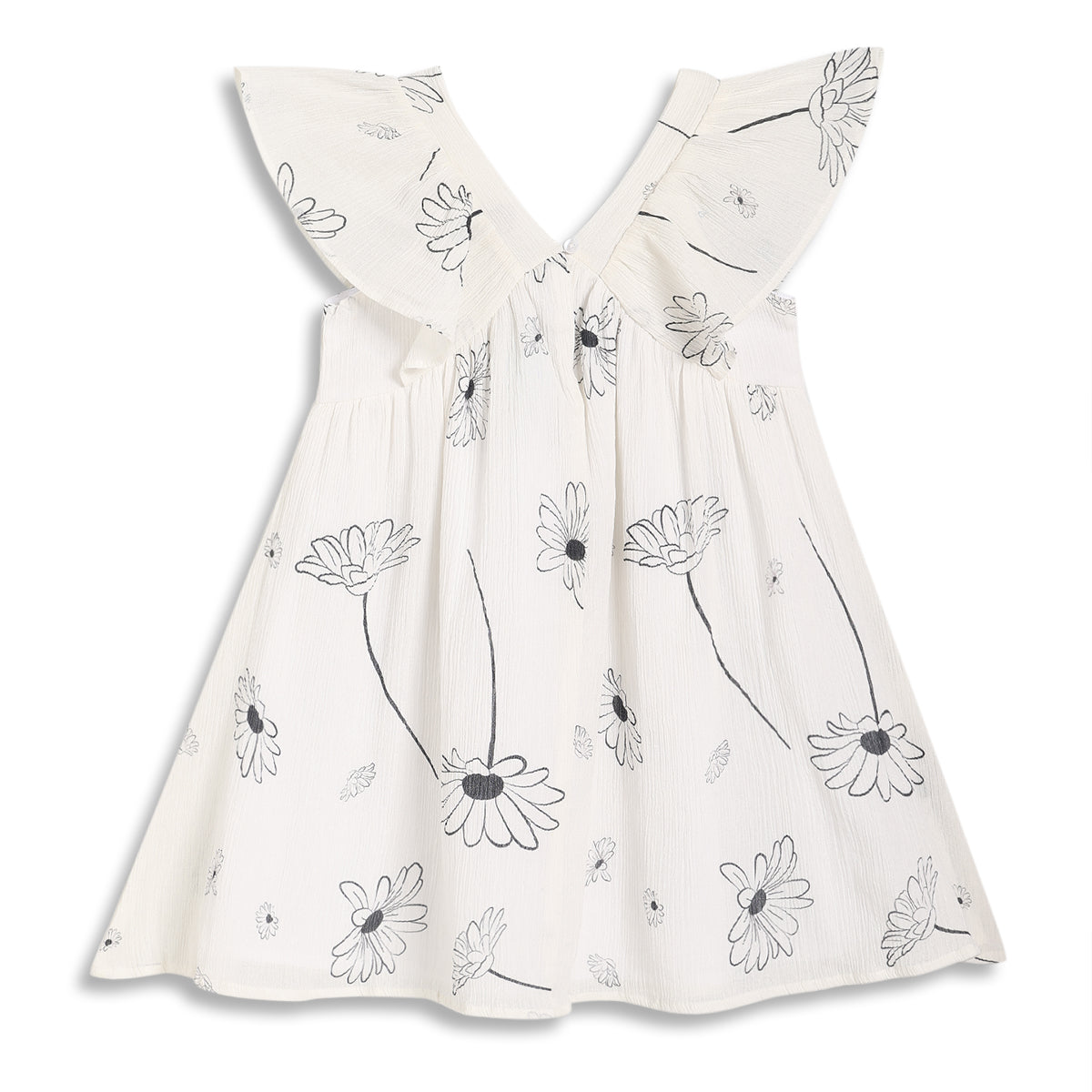 Kids Girls Floral Print Dress, White and Black