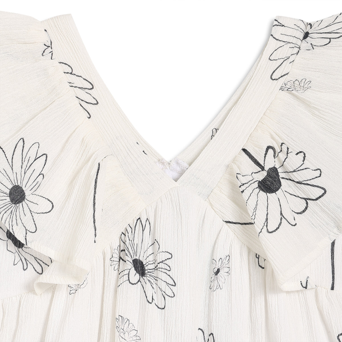 Kids Girls Floral Print Dress, White and Black