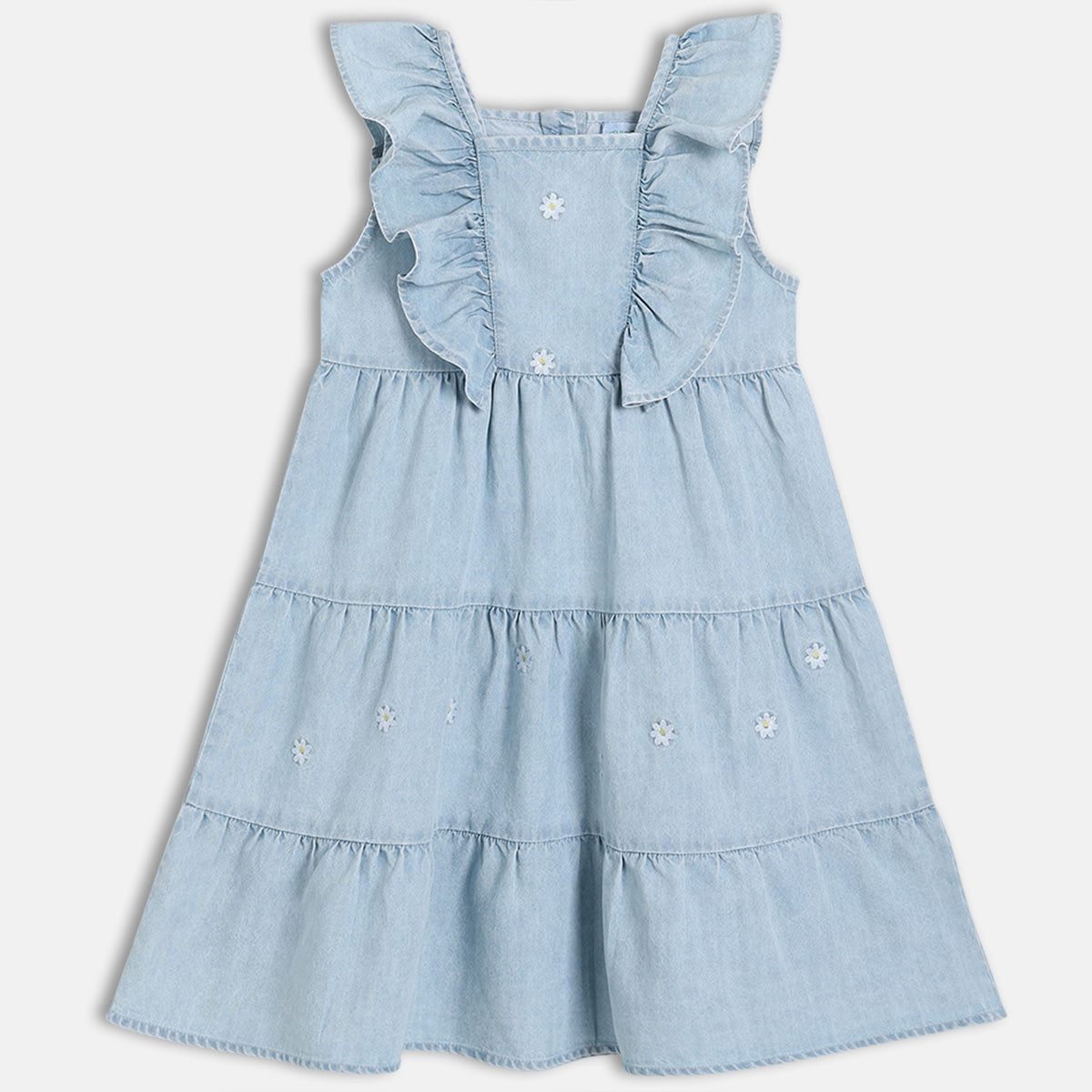 Girls Solid Tiered Dress, Blue
