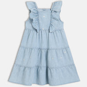 Girls Solid Tiered Dress, Blue