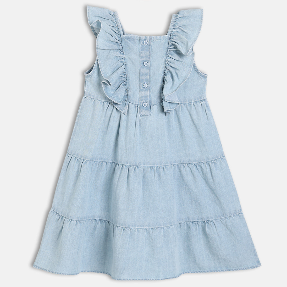 Girls Solid Tiered Dress, Blue