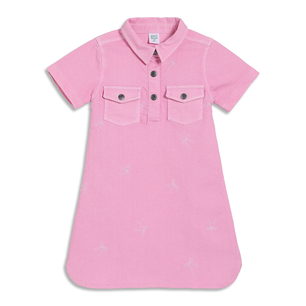 Girls Embroidered Shirt Dress, Pink