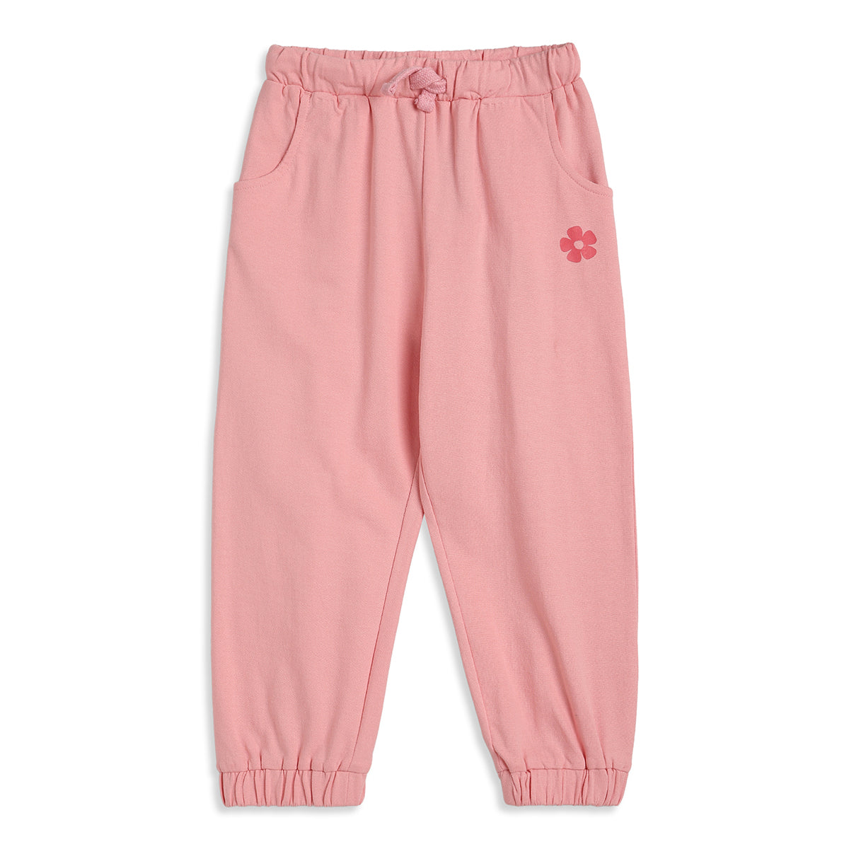 Girls Pink Cotton Knit Jogger Regular Fit Casual Bottom