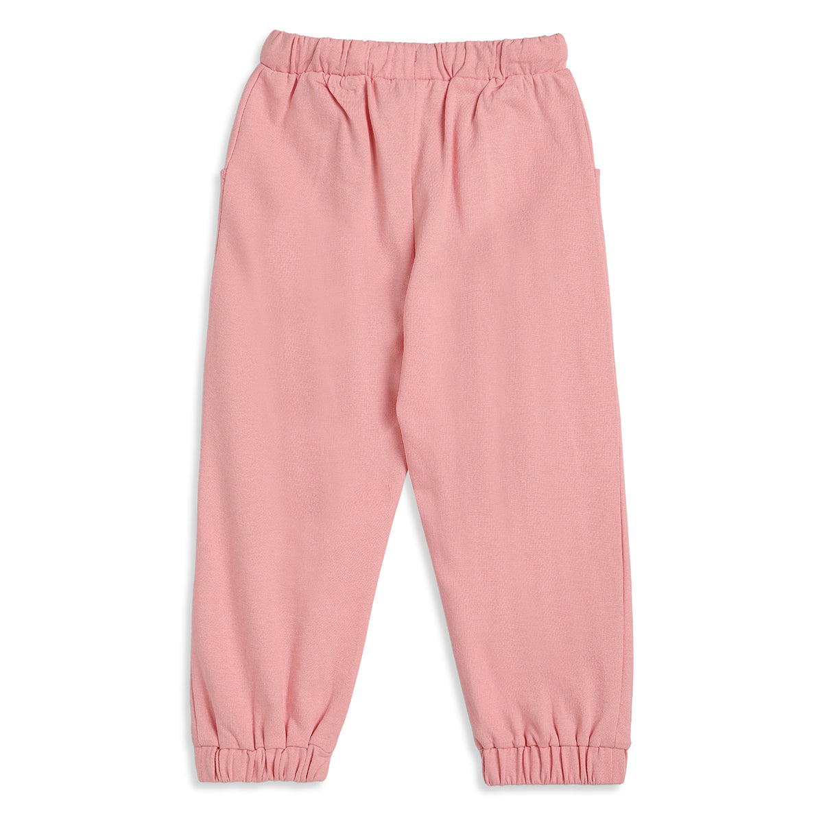 Girls Pink Cotton Knit Jogger Regular Fit Casual Bottom
