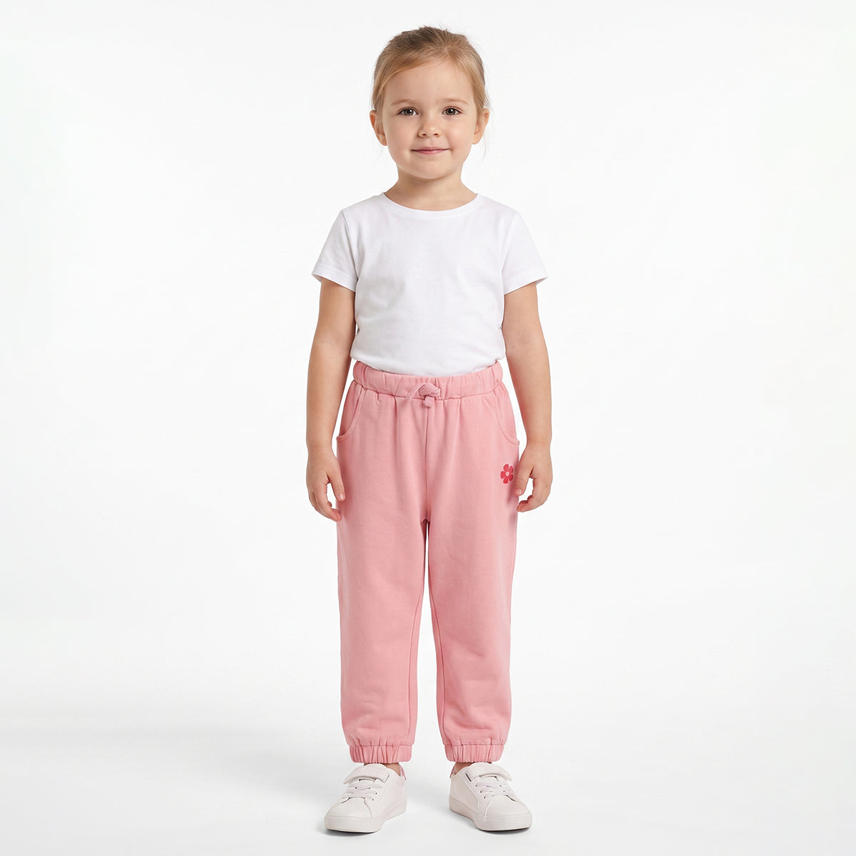 Girls Pink Cotton Knit Jogger Regular Fit Casual Bottom