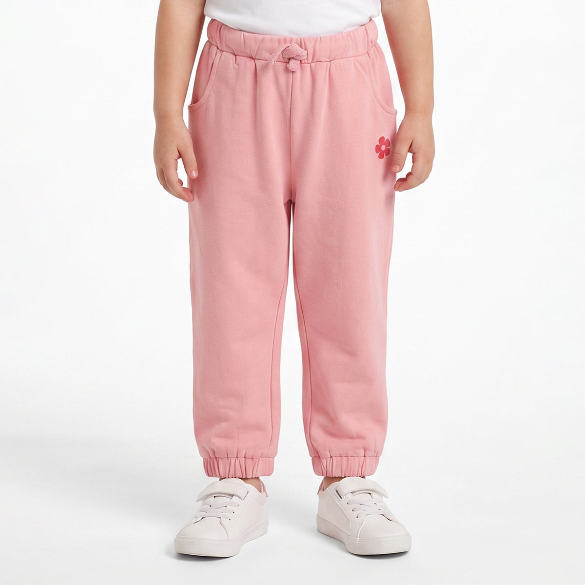 Girls Pink Cotton Knit Jogger Regular Fit Casual Bottom