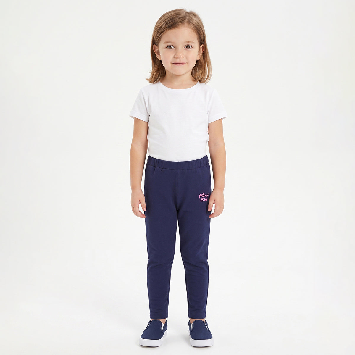 Girls Navy Cotton Knit Leggings Regular Fit Casual Bottom