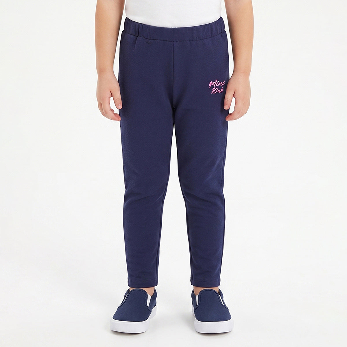 Girls Navy Cotton Knit Leggings Regular Fit Casual Bottom