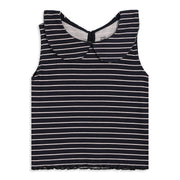 Baby Girls Black And White Cotton Ribbed Striped Peter Pan Collar Sleeveless Top Regular Fit Casual Wear