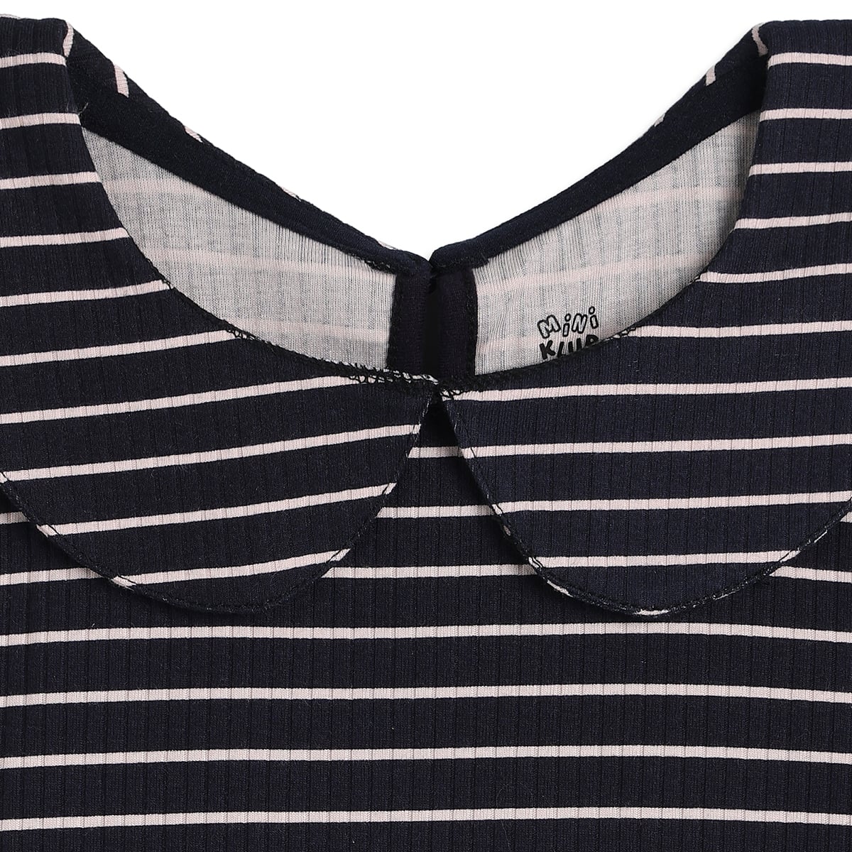 Baby Girls Black And White Cotton Ribbed Striped Peter Pan Collar Sleeveless Top Regular Fit Casual Wear