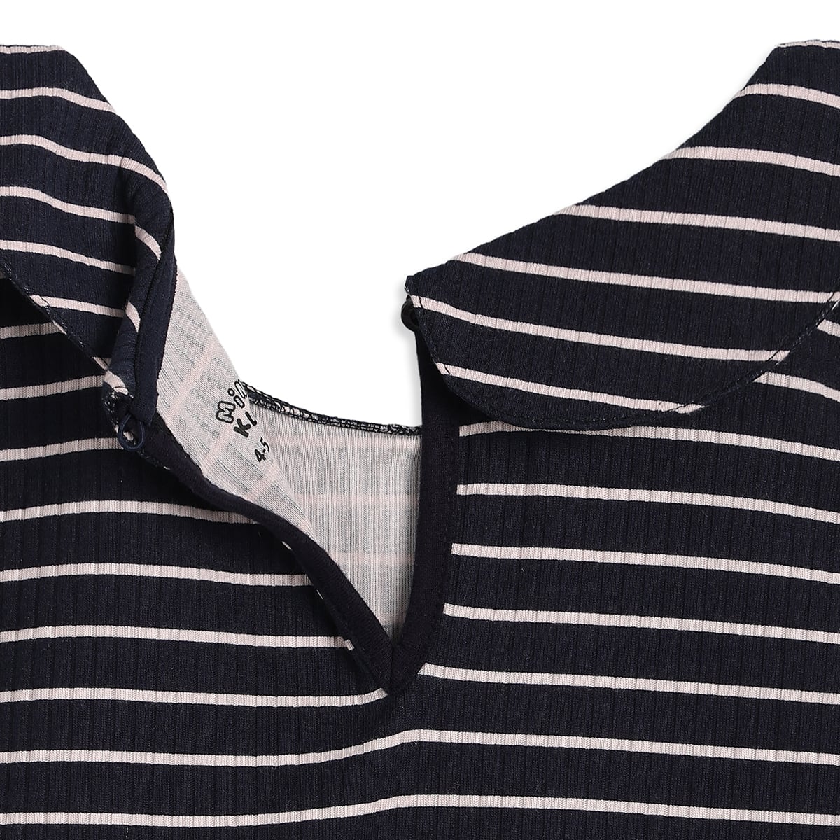 Baby Girls Black And White Cotton Ribbed Striped Peter Pan Collar Sleeveless Top Regular Fit Casual Wear