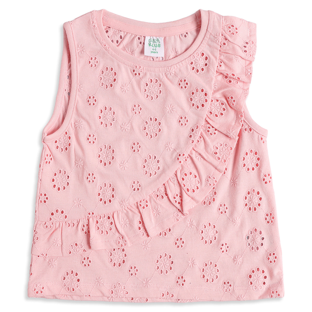 Baby Girls Pink Schiffli Embroidered Sleeveless Top Regular Fit Casual Kids Top