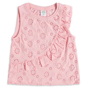 Baby Girls Pink Schiffli Embroidered Sleeveless Top Regular Fit Casual Kids Top