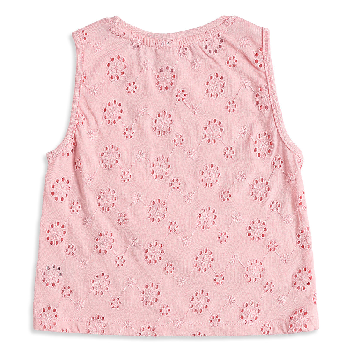 Baby Girls Pink Schiffli Embroidered Sleeveless Top Regular Fit Casual Kids Top