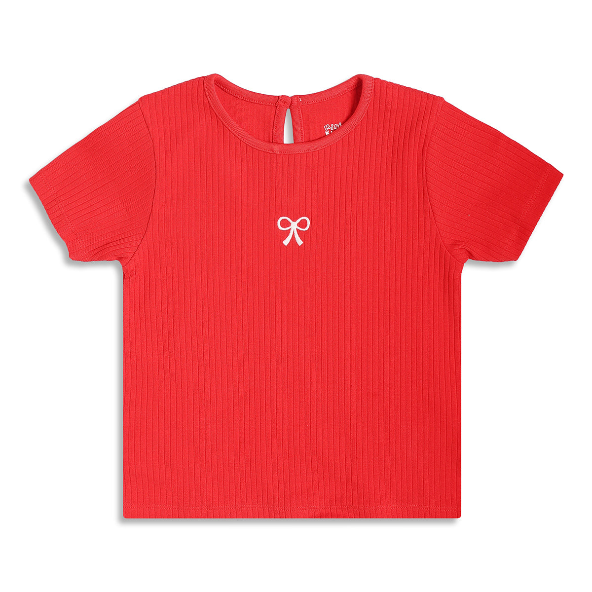 Baby Girls Ribbed Top With Bow Embroidery, Red