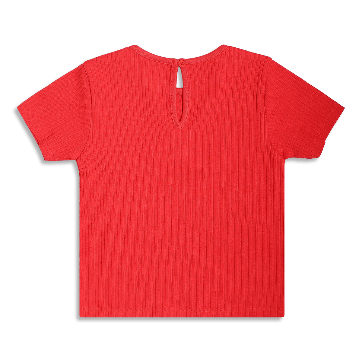 Baby Girls Ribbed Top With Bow Embroidery, Red
