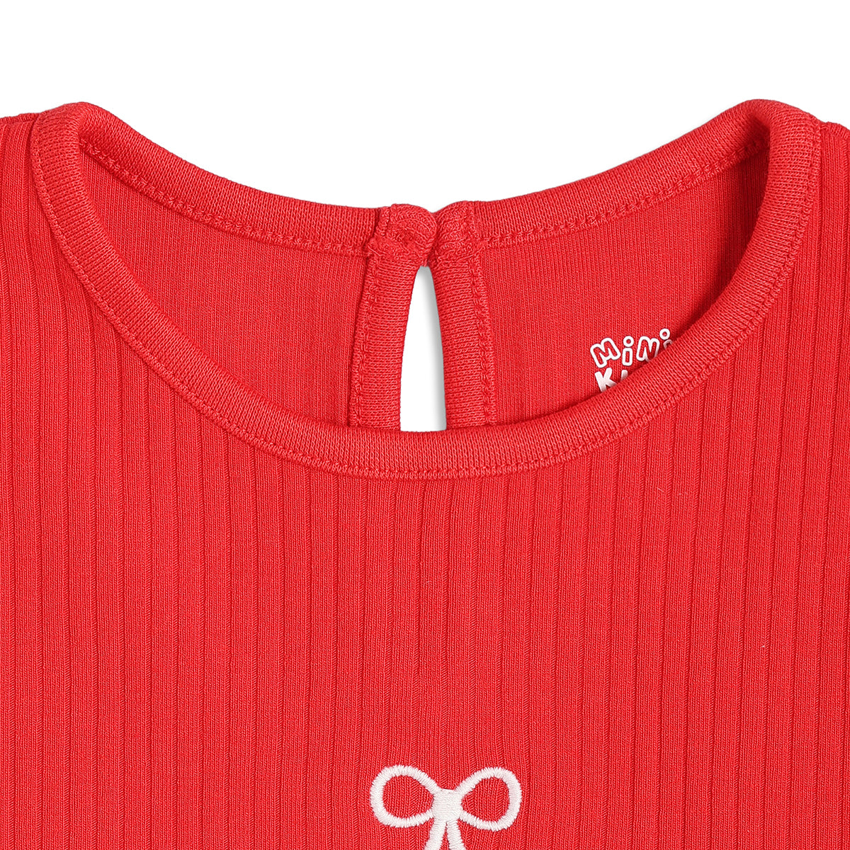 Baby Girls Ribbed Top With Bow Embroidery, Red