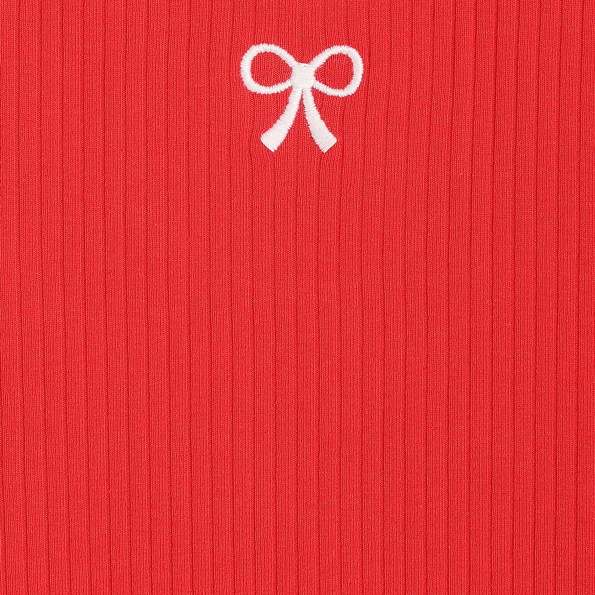 Baby Girls Ribbed Top With Bow Embroidery, Red