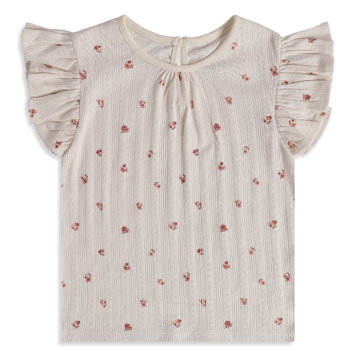 Girls Cream Cotton Floral Top Regular Fit Casual Wear