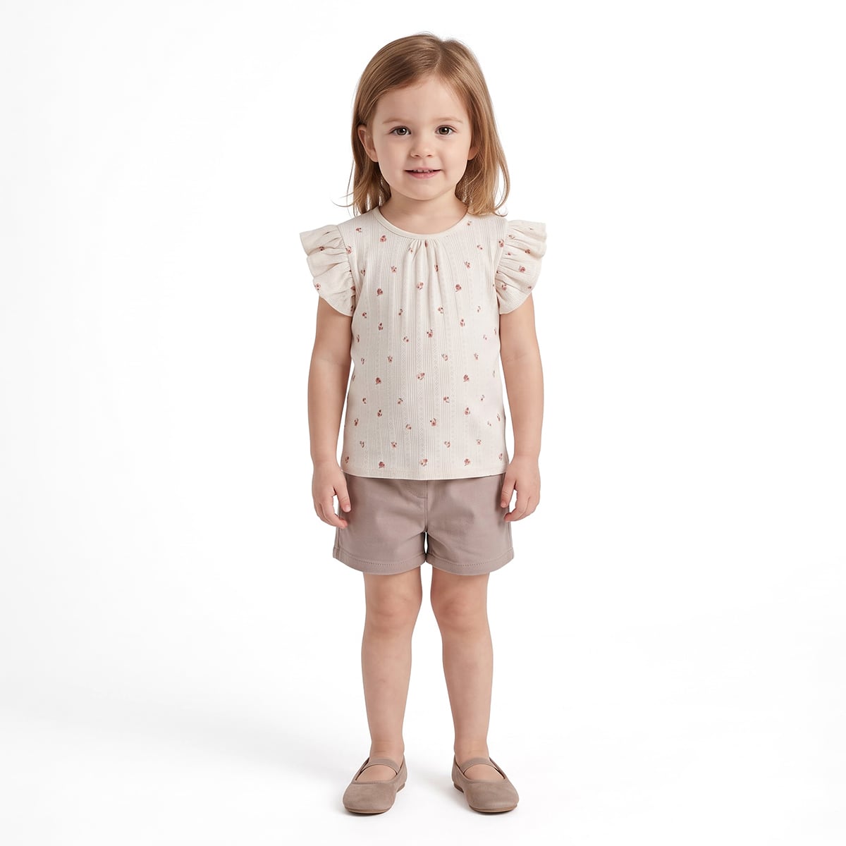 Girls Cream Cotton Floral Top Regular Fit Casual Wear