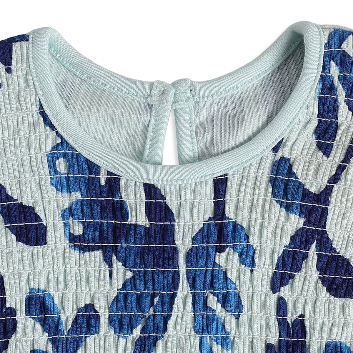 Girls Blue Cotton Leaf Print Peplum Top Regular Fit Casual Wear