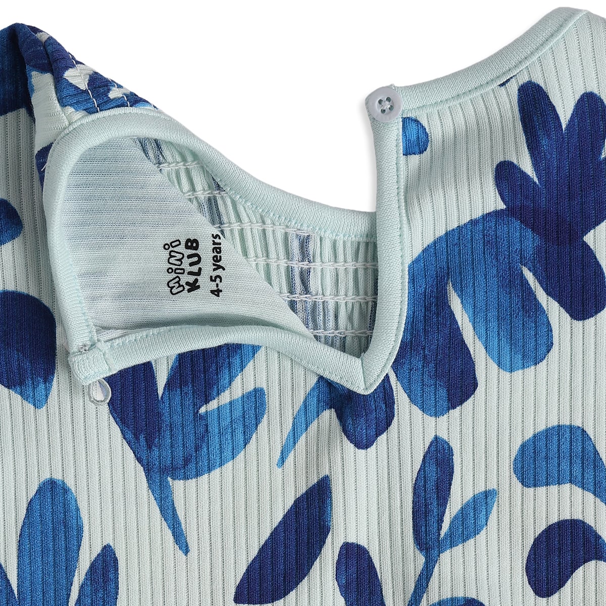 Girls Blue Cotton Leaf Print Peplum Top Regular Fit Casual Wear
