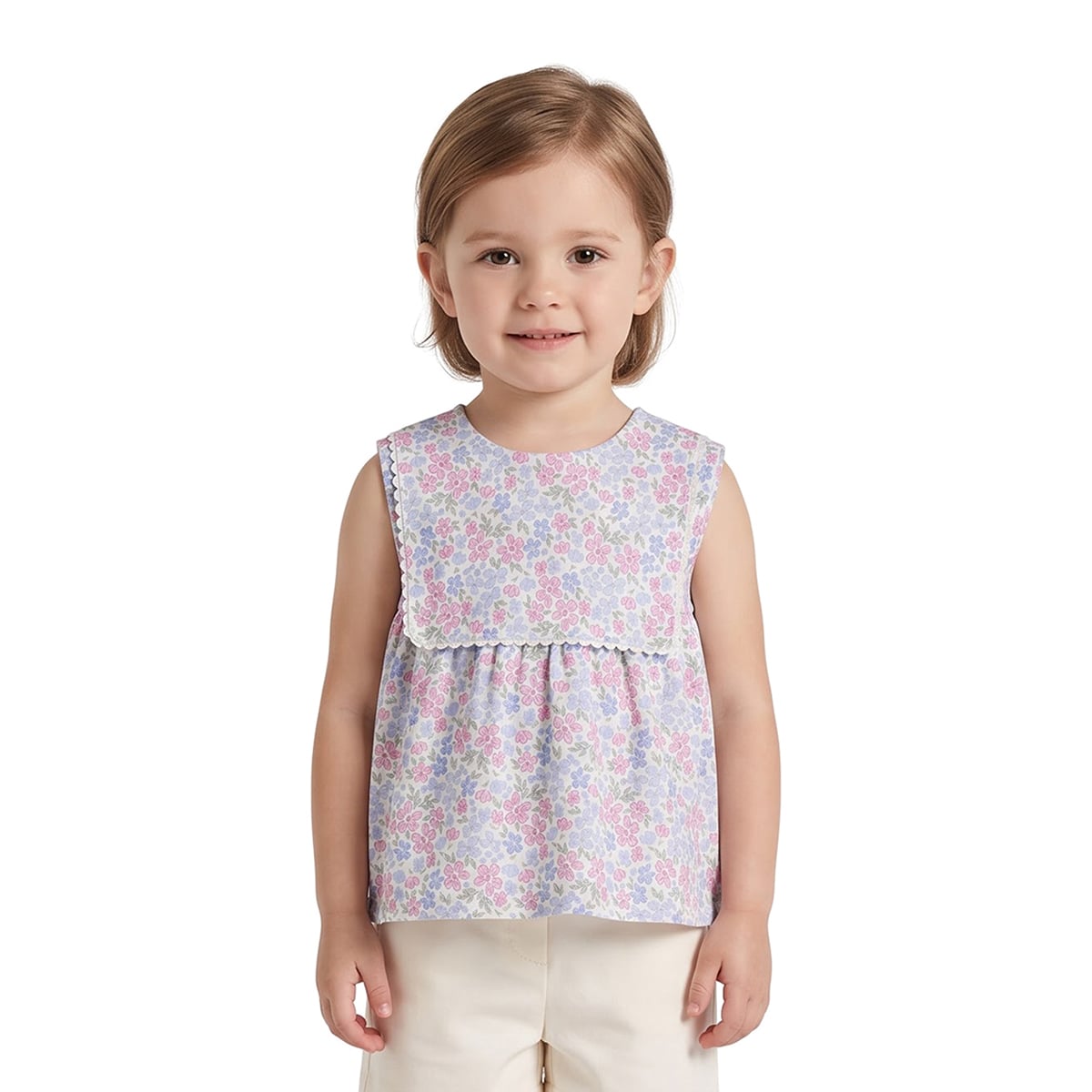 Girls White Cotton Floral Peplum Top Regular Fit Casual Wear