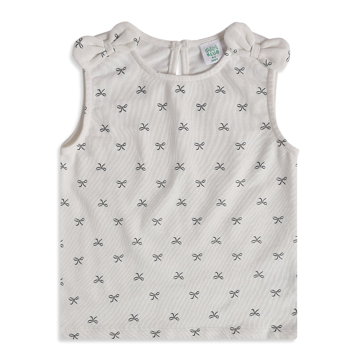 Girls White Cotton Bow Print Top Regular Fit Casual Wear