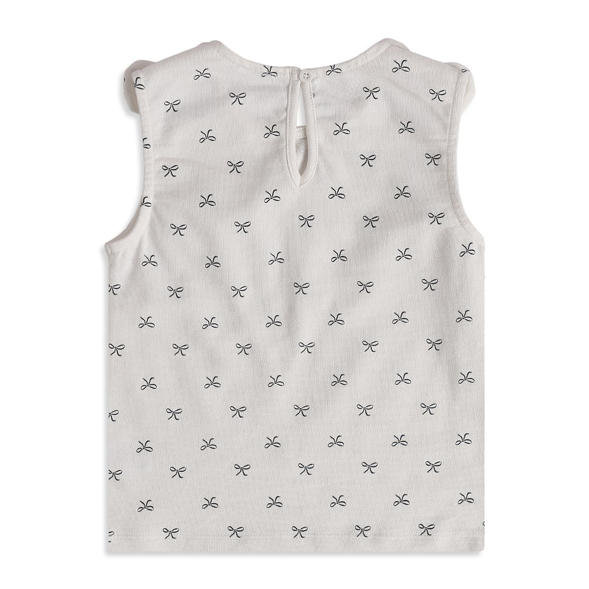 Girls White Cotton Bow Print Top Regular Fit Casual Wear