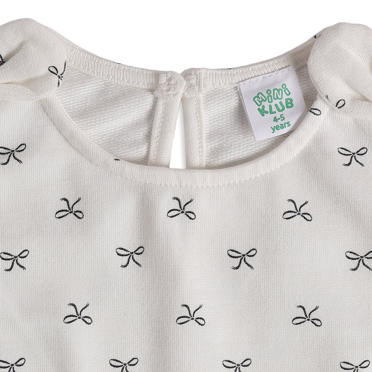 Girls White Cotton Bow Print Top Regular Fit Casual Wear