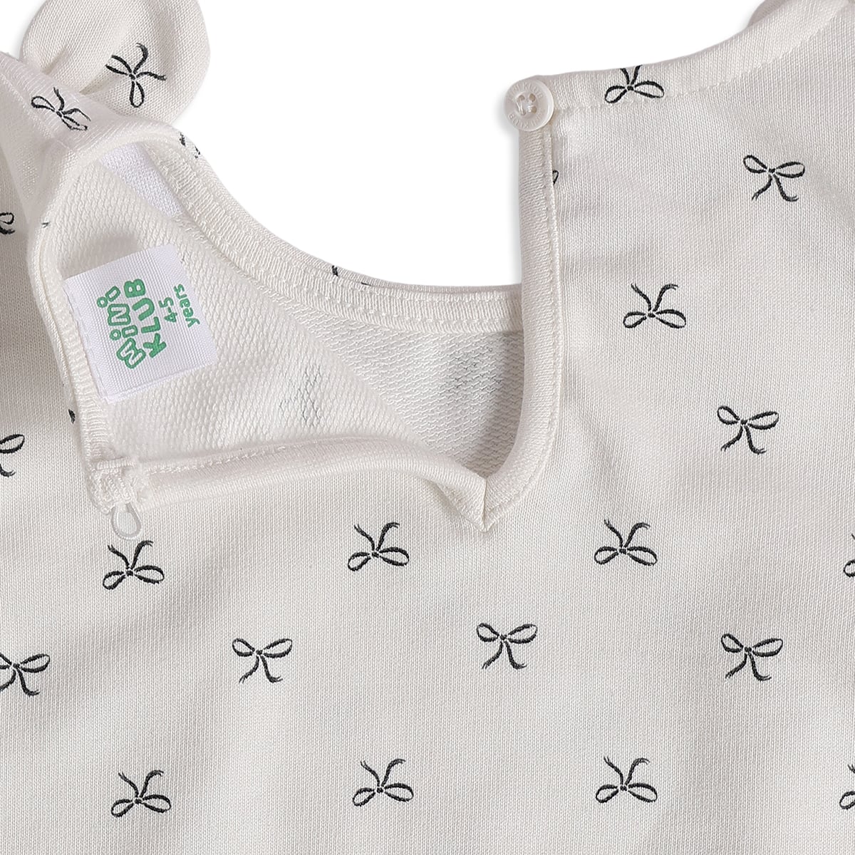 Girls White Cotton Bow Print Top Regular Fit Casual Wear