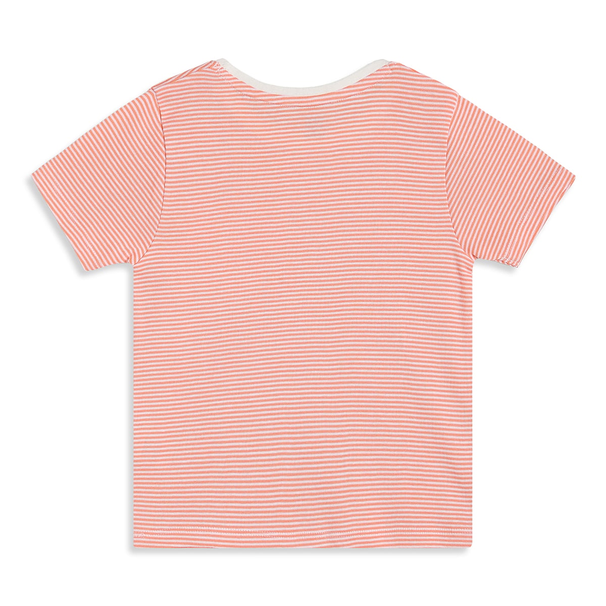 Baby Girls Orange And White Cotton Striped Heart Pocket T-Shirt Regular Fit Casual Wear