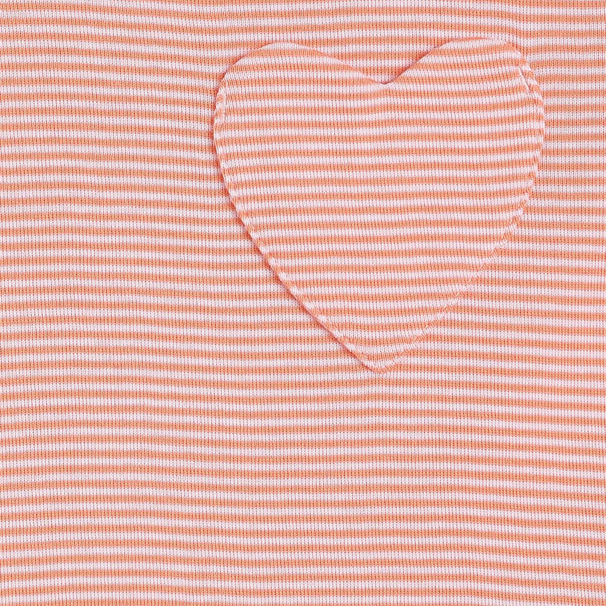 Baby Girls Orange And White Cotton Striped Heart Pocket T-Shirt Regular Fit Casual Wear