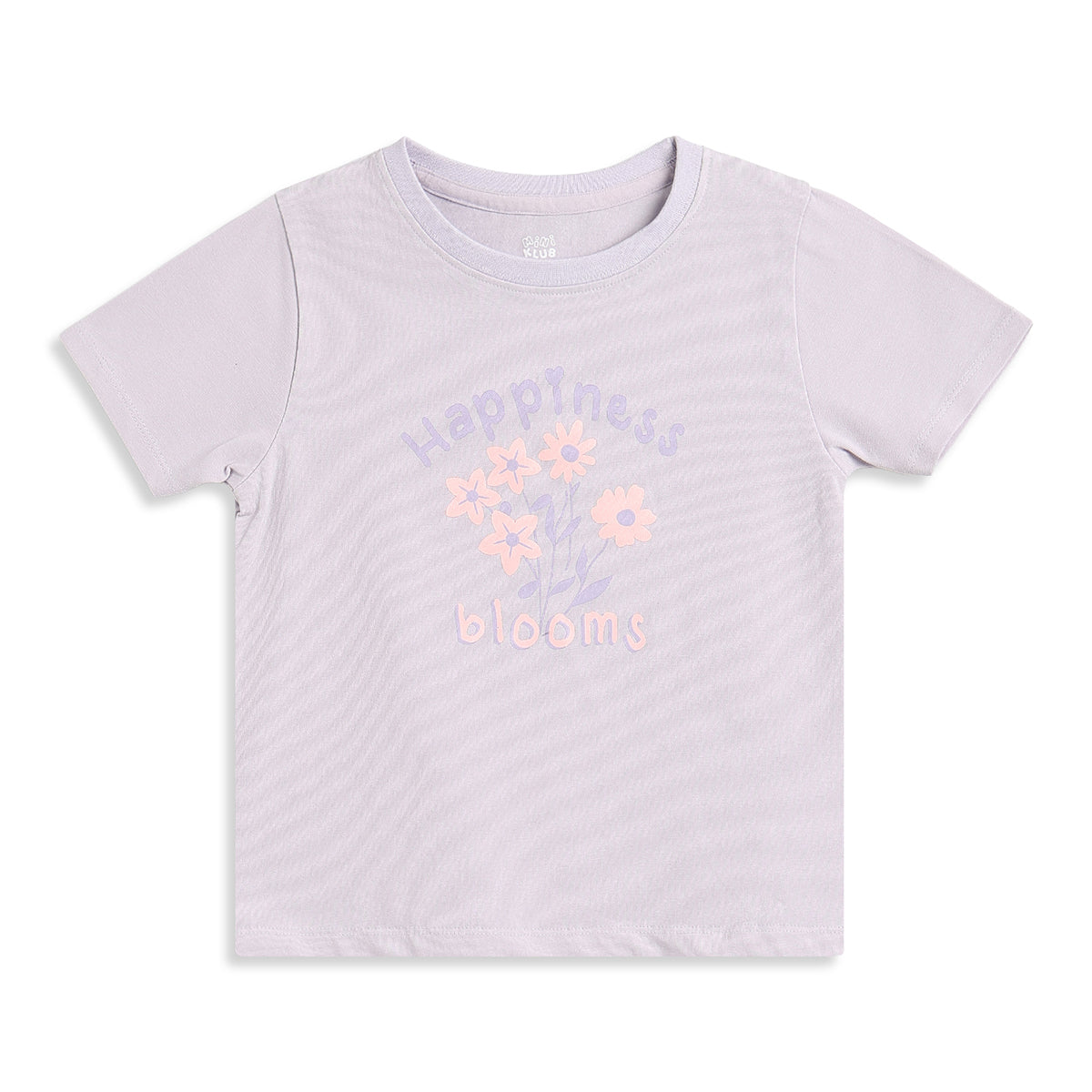 Girls Lavender Floral Print Half Sleeves Cotton T-Shirt Regular Fit Casual Tee