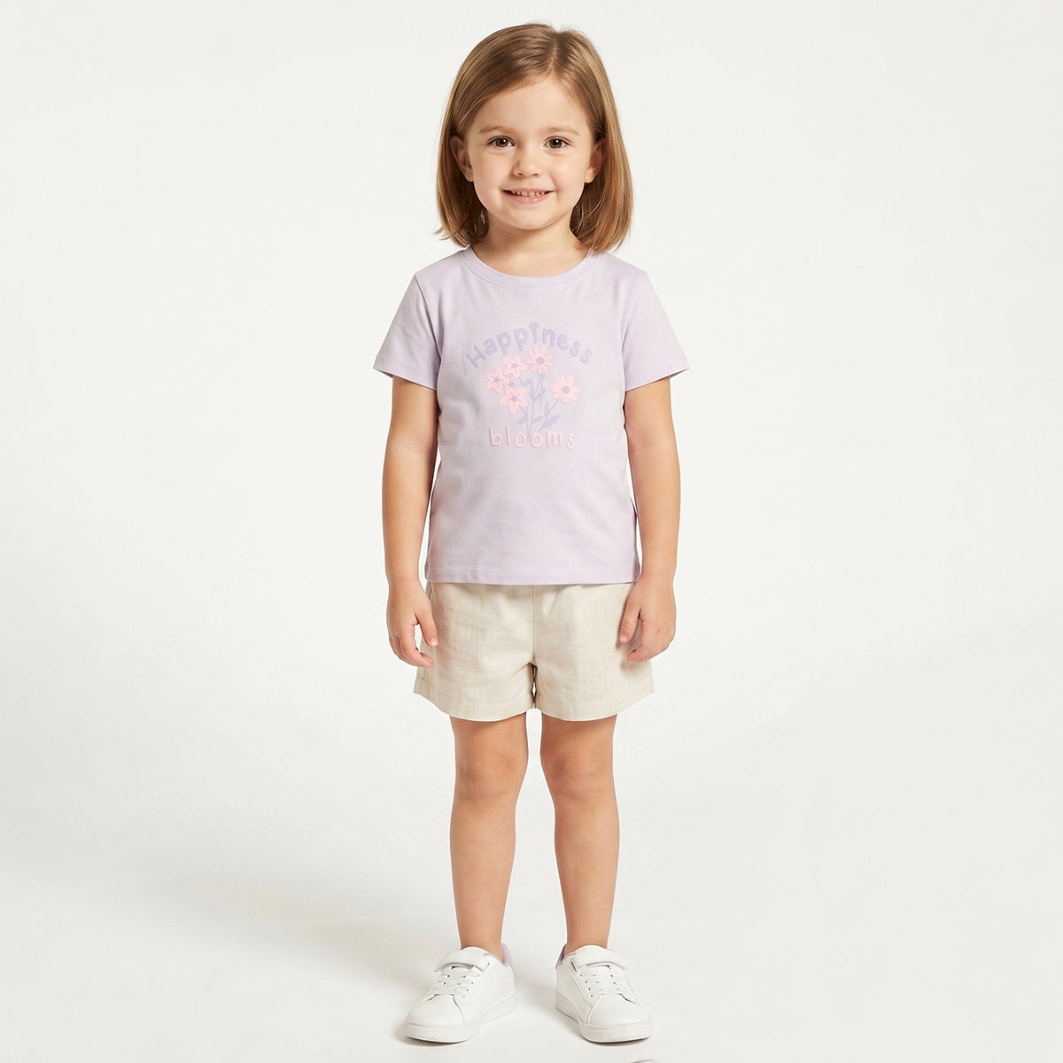 Girls Lavender Floral Print Half Sleeves Cotton T-Shirt Regular Fit Casual Tee
