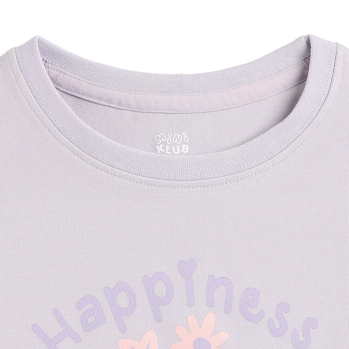 Girls Lavender Floral Print Half Sleeves Cotton T-Shirt Regular Fit Casual Tee
