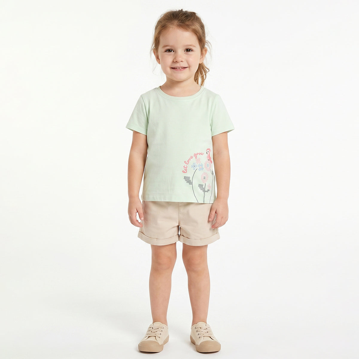 Baby Girls Light Green Cotton T-Shirt Regular Fit Casual Kids T-Shirt