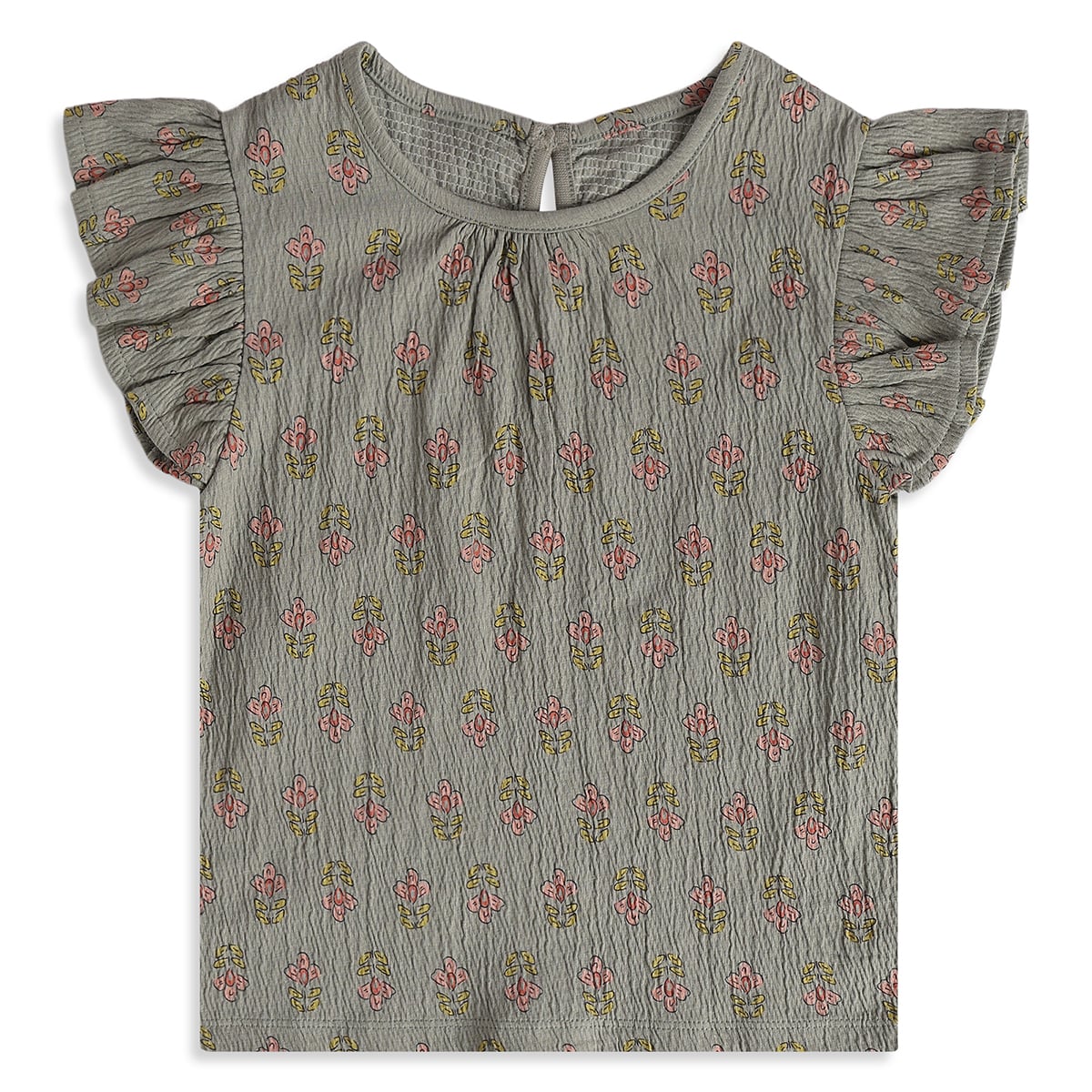 Girls Grey Cotton Floral Top Regular Fit Casual Wear