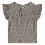 Girls Grey Cotton Floral Top Regular Fit Casual Wear