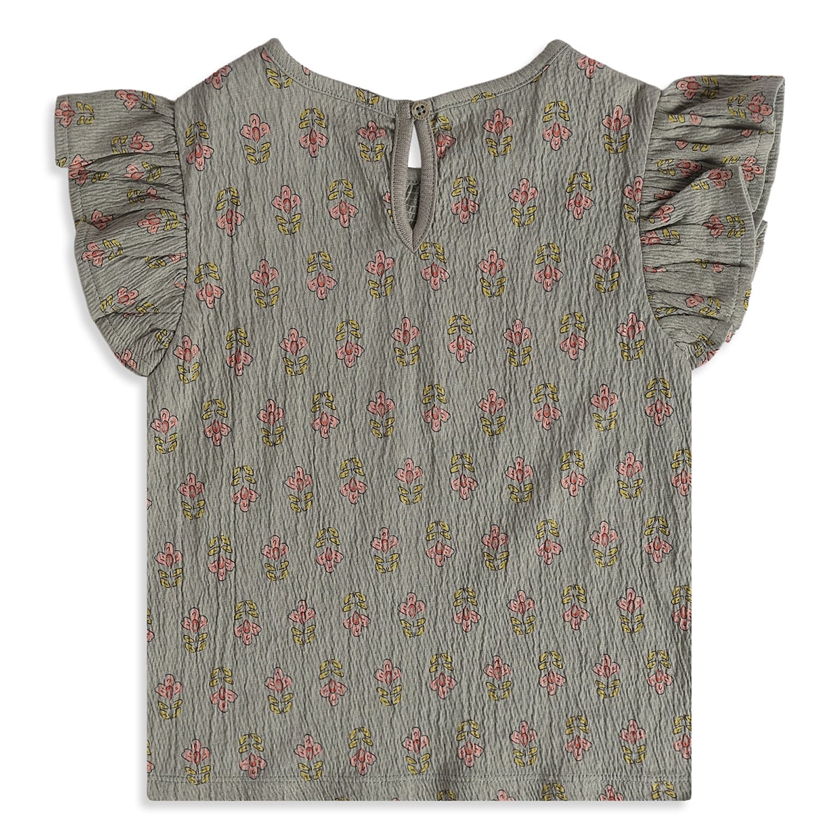Girls Grey Cotton Floral Top Regular Fit Casual Wear