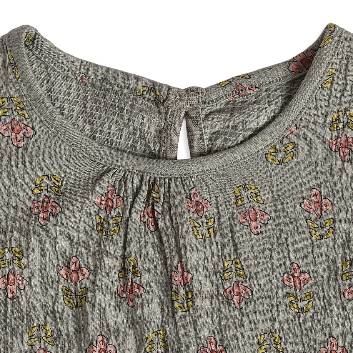 Girls Grey Cotton Floral Top Regular Fit Casual Wear