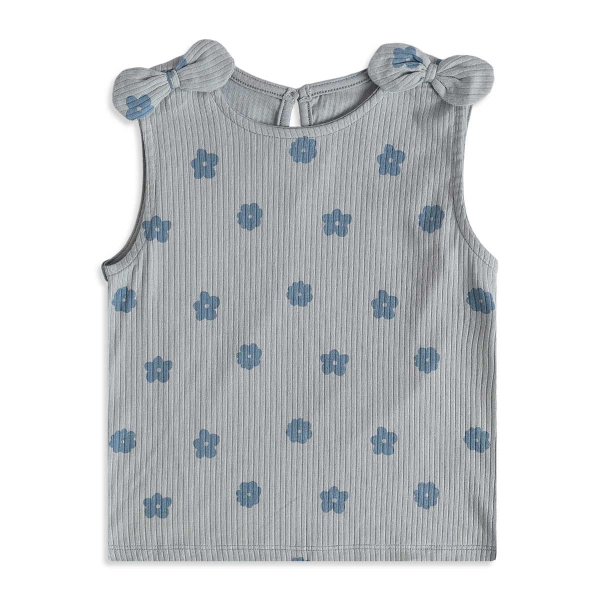 Girls Grey Cotton Blue Floral Top Regular Fit Casual Wear