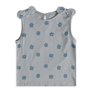 Girls Grey Cotton Blue Floral Top Regular Fit Casual Wear