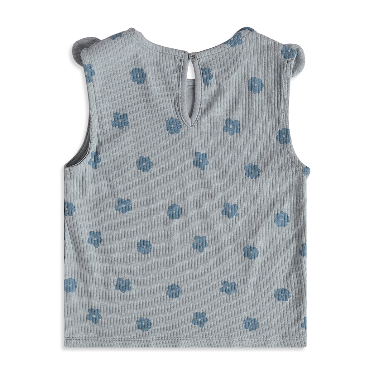 Girls Grey Cotton Blue Floral Top Regular Fit Casual Wear