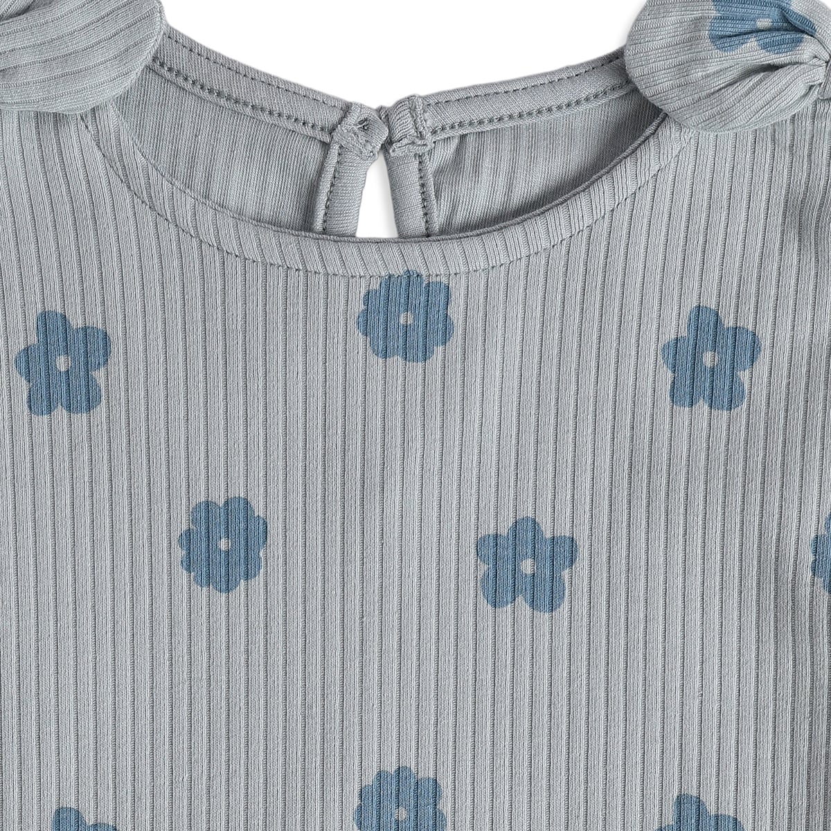 Girls Grey Cotton Blue Floral Top Regular Fit Casual Wear