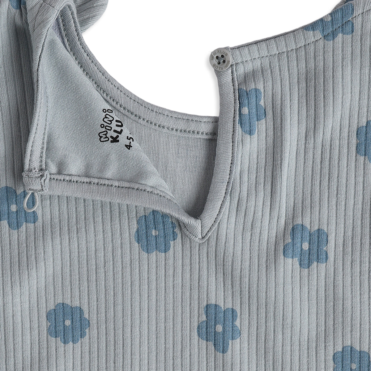 Girls Grey Cotton Blue Floral Top Regular Fit Casual Wear